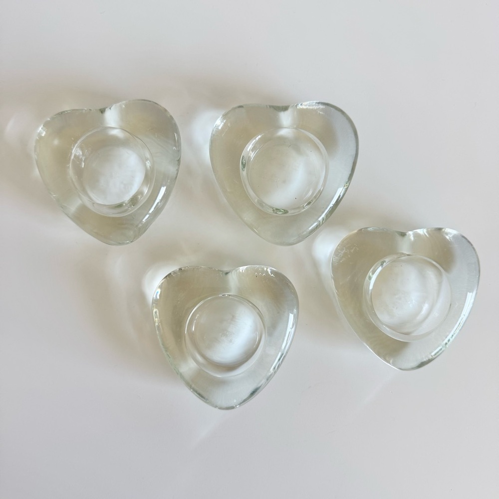 Set of 4 Glass Heart Tea Candle Light Holders
